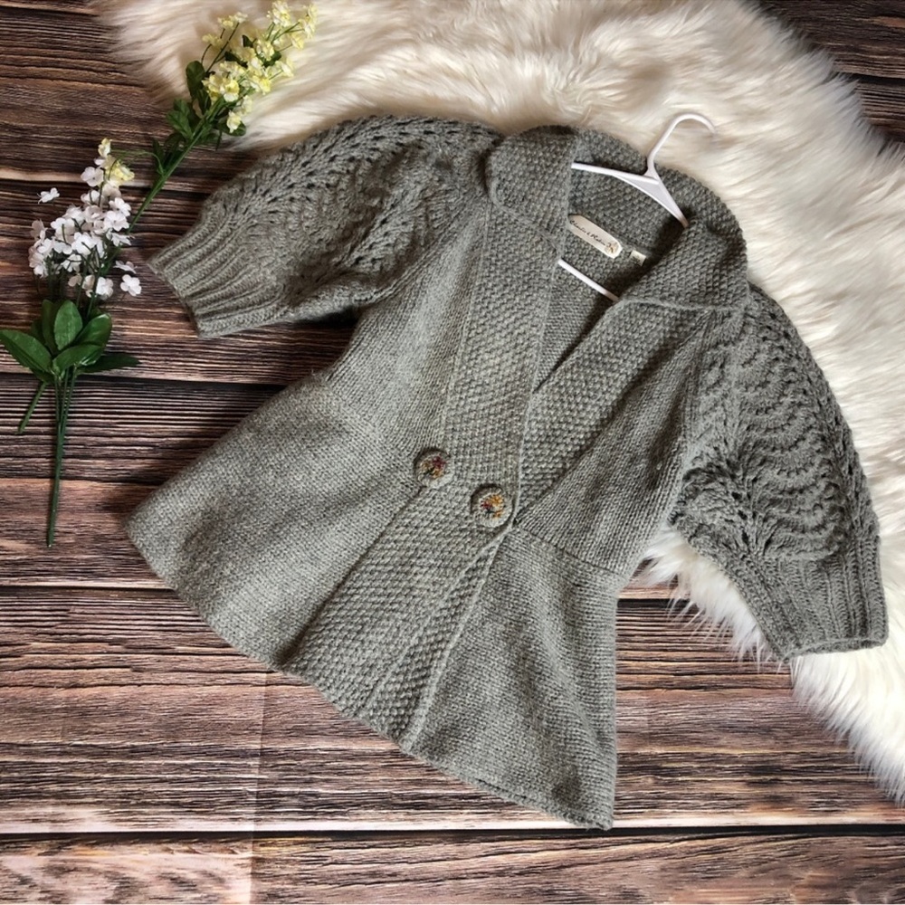 Anthropologie Puffer Sleeve Gray Cardigan